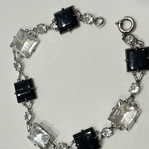 Stunning signed Czechoslovak Art Deco era french jet and crystal bracelet