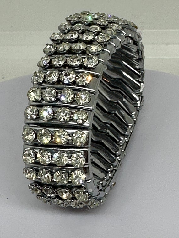 Vintage Art Deco style Diamantés Chrome Expanding Bracelet C1950s