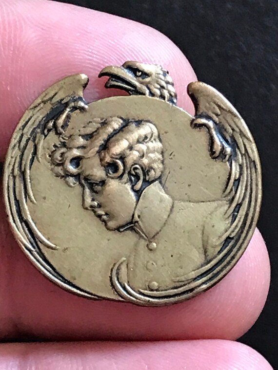 Antique Art Nouveau c1900s Gilded Brass Button L'Aiglon Sarah Bernhardt play