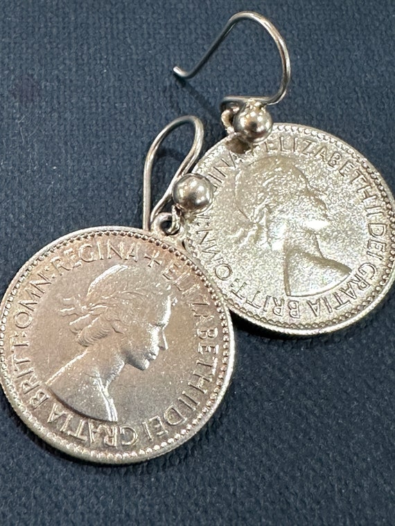 Vintage 1953 six pence drop earrings solid silver hooks 70s birthday gifts