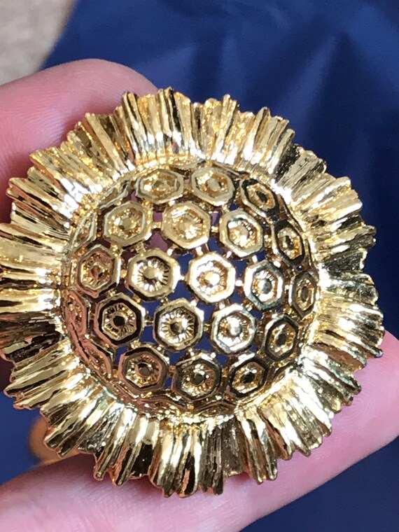 Modernist style golden sunflower brooch signed Monet c1980s