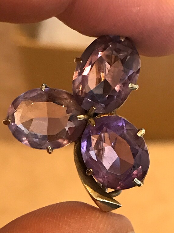 Victorian Amethyst Quartz shamrock brooch