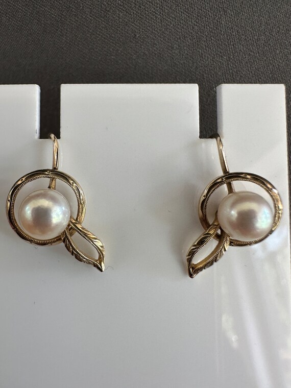 Vintage 1940s Mikimoto 14K yellow gold Akoya pear… - image 3