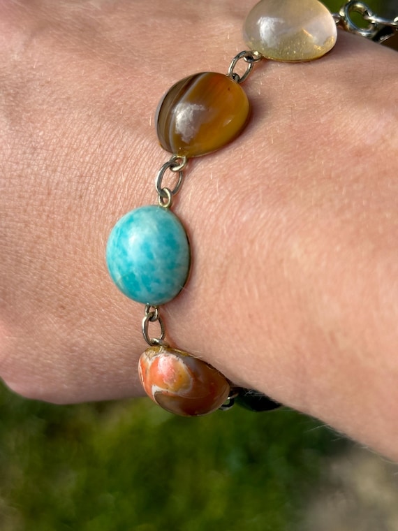Vintage Zeeta Sterling Silver Agate Bracelet: Chunky Gemstone Jewellery