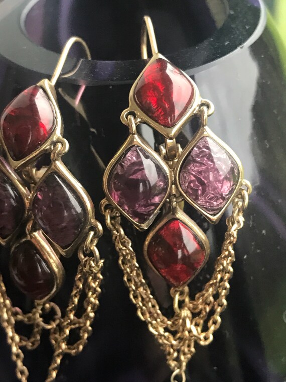 Liz Claiborne dangle drop glass cabochons pierced earrings 80s-90s
