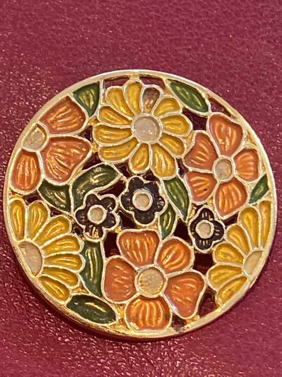 1920-30s floral cold plated enamel vintage brooch