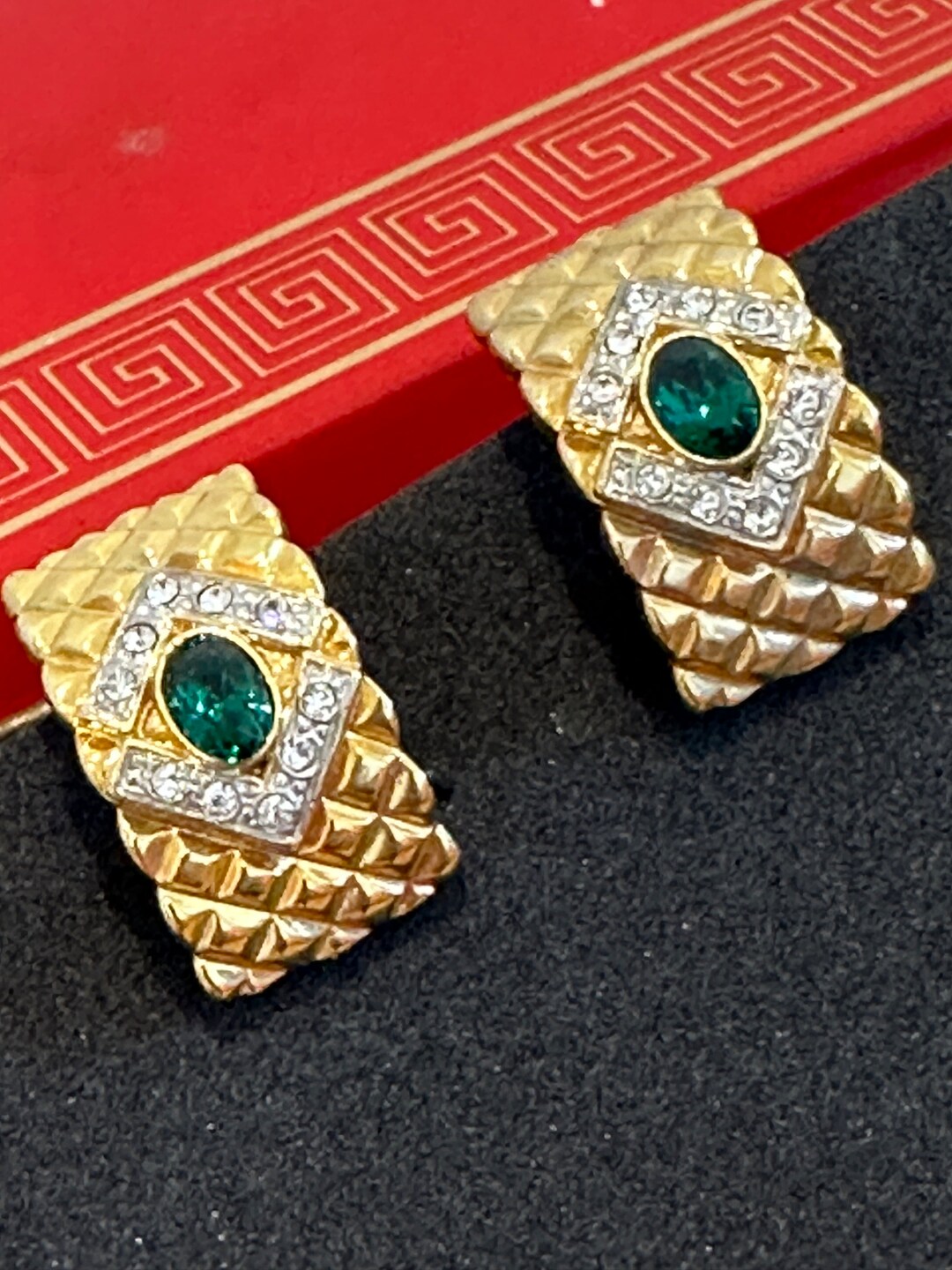 Boucles D'oreilles Clips Vintage Or Et Pierre Verte - Modèle 403 - Bijou Ancien Rare