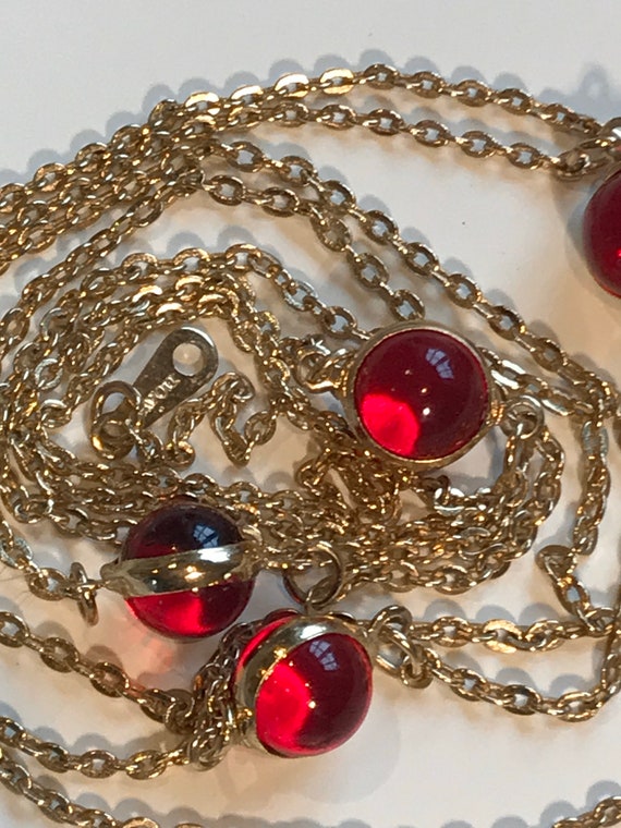 Vintage Avon red bezel Set gold Plated necklace with matching Earrings