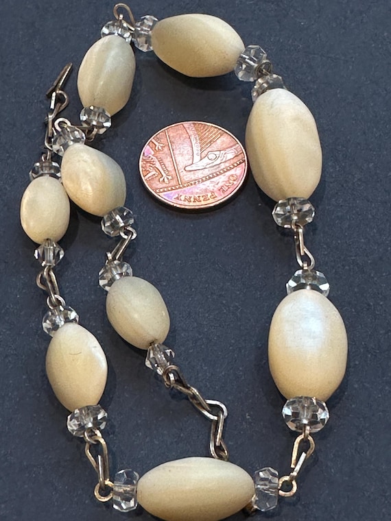 Art Deco era crystal and mother of pearl wire  strung beaded necklace