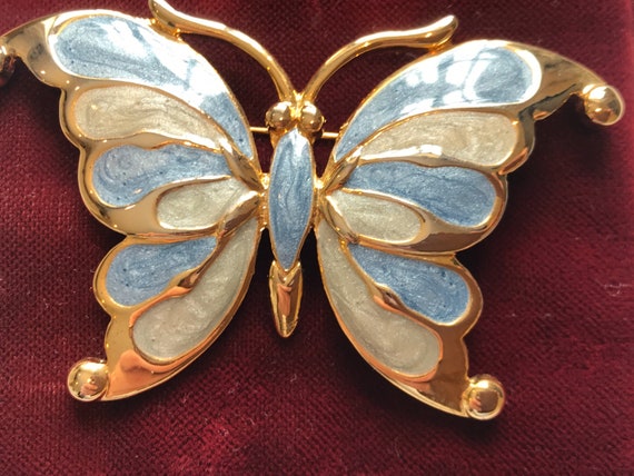 1980s Blue enamelled Gold toned Butterfly Brooch