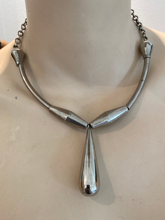 Unusual Modernist industrial chunky silver toned c1960-70s choker pendant necklace signed ITALY