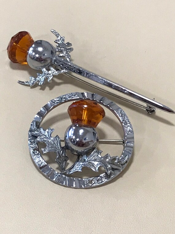 Two Matching Vintage Scottish Thistle Signed MIZPAH Brooches