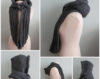 Hoodie Cowl, Knitted Hat, Winter Hat, Knitting Pattern in Super Bulky Yarn