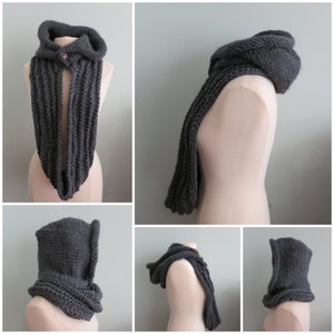Hoodie Cowl, Knitted Hat, Winter Hat, Knitting Pattern in Super Bulky Yarn