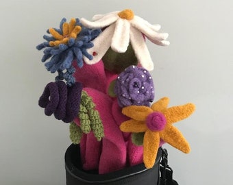 Pattern to Knit and Felt Golf Club Covers, Driver, 3 Wood, 5 and 7 Wood, Rescue Hybrid Flowers Leaves Knitting Pattern.  Not the actual item