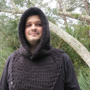 Knittin Pattern, Hat Knitting Pattern, Mens Hooded Cowl, Robin Hood Bandana Cow