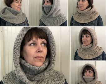 Hat Knitting Pattern, Hood Knitting Pattern, Arctic Chill Hat and Double Cowl