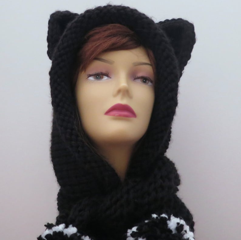 Cat Hat Hoodie With Optional Cat Ears Scarf Pompoms Whimsical Etsy UK