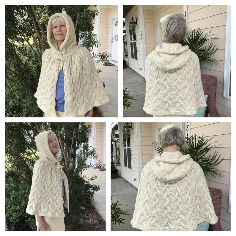 Cape Knitting Pattern, Hooded Cape Knitting Pattern, Poncho, Cable Pattern image 6