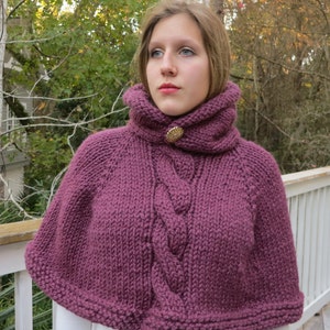 Poncho Knitting Pattern, Cape, Hoodie Poncho Bulky Yarn