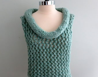 Lace Vest with Cowl Collar Knitting Pattern, PDF 245, Bulky Weight Yarn