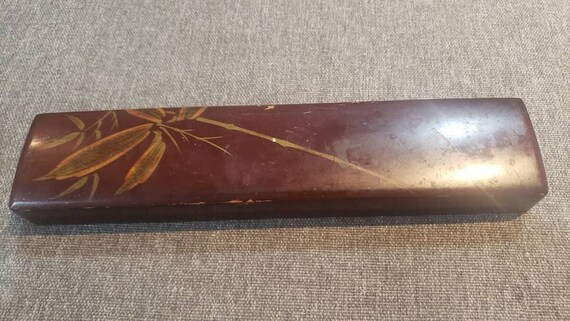 spoon japanese cigarette case Vintage Asian Set of Bamboo Print and Lacquer Box With Pair of Silver  Chopstick and Spoon