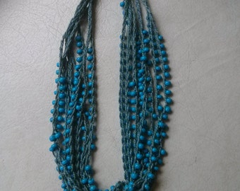 Vintage Collection - Handmade Blue Crocheted Beads Necklace