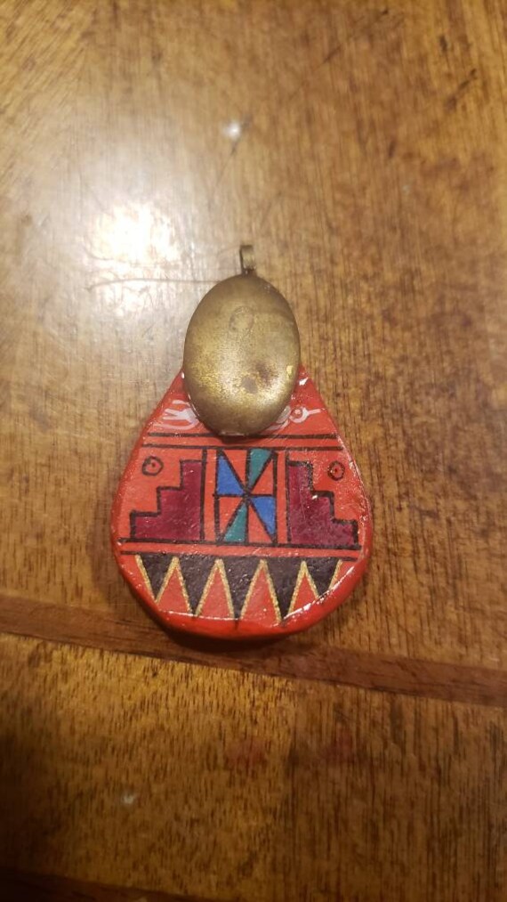 Vintage Peruvian handpainted red wood small pendan