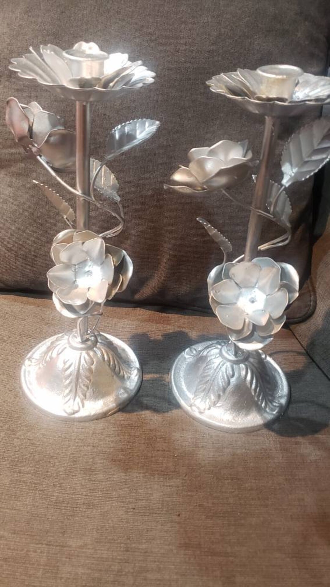 Vintage Set of 2 Silver Color Flowers Metal Candle Holders - Etsy