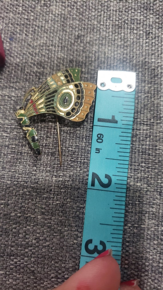 Antique Art Deco brass and enamel butterfly hat or