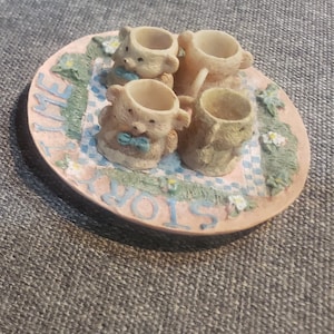 Vintage Teddy bear Story time tiny resin teaset