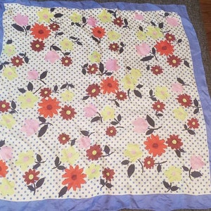 Vintage colorful flowers and blue polka dots square silk Scarf