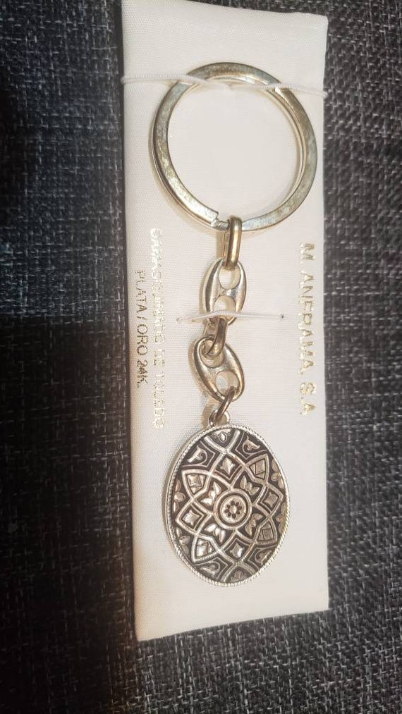 Vintage authentic Damascene cabochon and gold key 