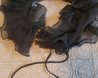 Vintage black flutted chiffon scarf
