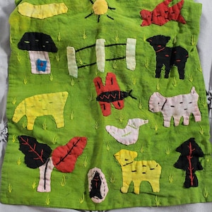 Vintage colorful farm patches embroidered small cotton pillow cover Made in India