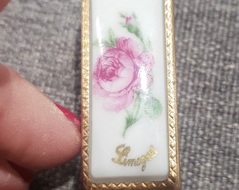 Antique Limoges handpainted porcelain and metal lipstick holder