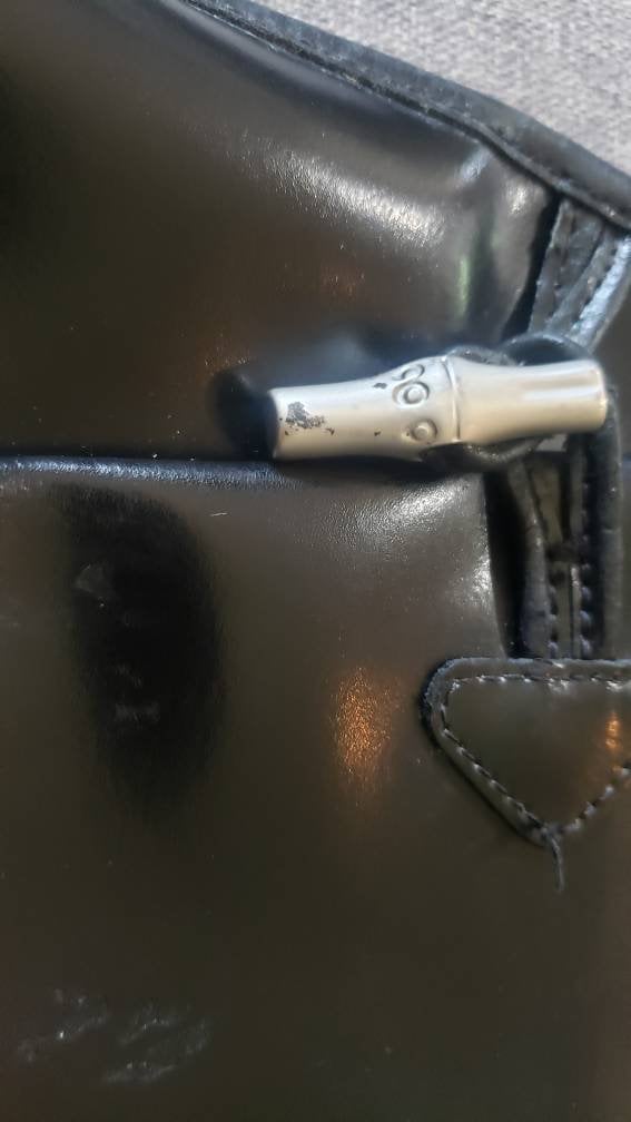 Longchamp Vintage Roseau Black Leather Shoulder Crossbody Bag Silver Toggle