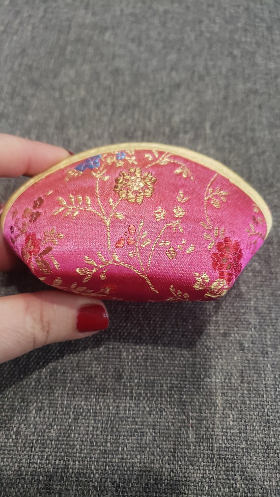 Vintage small Chinese pink silk brocade coin purse