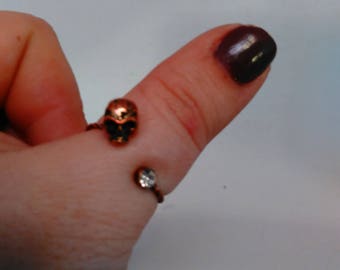 Vintage Tiny Crystal and Tiny Skull Adjustable ring