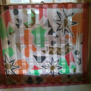 Altered Colorful Acetate Scarf into Window Curtain with plastic beads holder