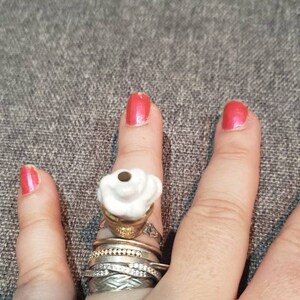 Handmade porcelain white and gold color ice cream adjustable silver color ring
