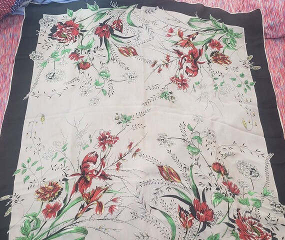 Vintage large floral silk Scarf - image 1