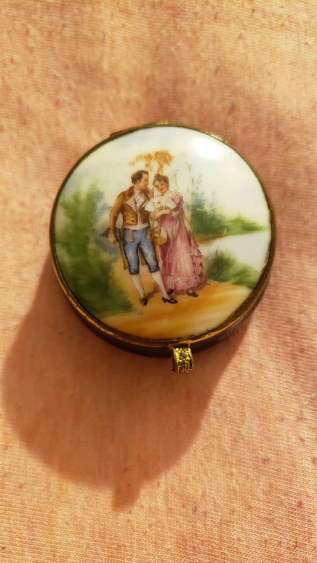 Victorian Style Courting Couple Picture Cobalt Porcelain Cabochon