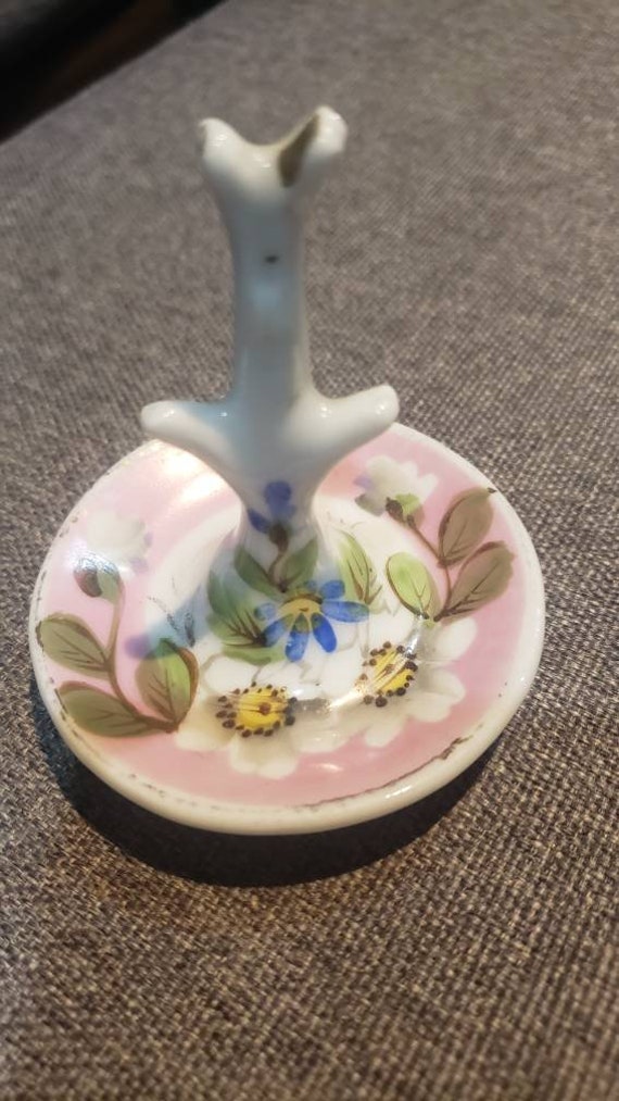 Antique floral porcelain ring holder tiny tree