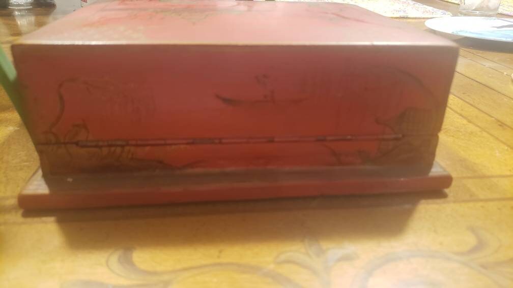 Antique Chinese Wood Printed Accordion Cigarette Box