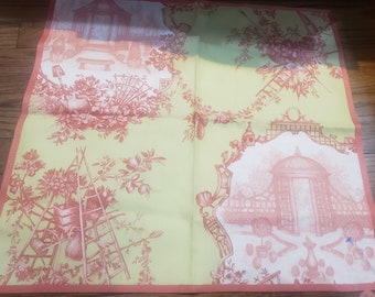 Vintage never used set of 6 tole chinoiserie pink and yellow fabric napkins