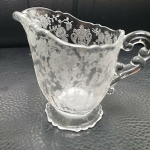 Vintage Fostoria Navarre Floral Etched set of Clear Candy Dish and creamer