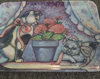 Vintage Small cat Tray habdpainted Barbara Robin 1988 Made in Italy