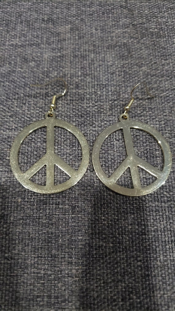Vintage Peace and Love sign gold tone large drop e