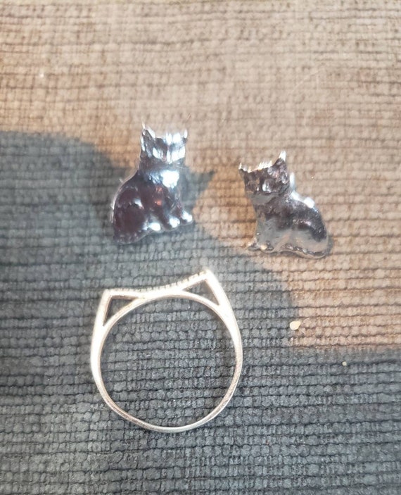 Vintage lot of small Sterling Silver Cat stud earr